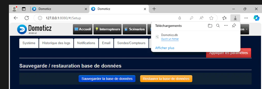 Transférer Domoticz vers un Nouveau PC Windows : Guide Complet 2 base de donnée domoticz